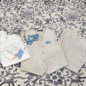 Boys Linen Vest Pants Set with Bow Tie : 7